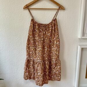 Mini Dress Floral Cami Sundress Size XS Pockets Mustard Yellow and Pink
